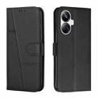 For Realme 10 Pro+ Stitching Calf Texture Buckle Leather Phone Case(Black) - 1