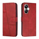 For Realme 10 Pro+ Stitching Calf Texture Buckle Leather Phone Case(Red) - 1