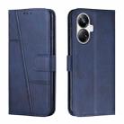 For Realme 10 Pro+ Stitching Calf Texture Buckle Leather Phone Case(Blue) - 1