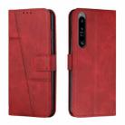 For Sony Xperia 1 IV Stitching Calf Texture Buckle Leather Phone Case(Red) - 1