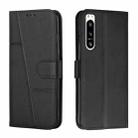 For Sony Xperia 5 IV Stitching Calf Texture Buckle Leather Phone Case(Black) - 1