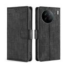 For vivo X90 Skin Feel Crocodile Magnetic Clasp Leather Phone Case(Black) - 1