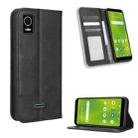 For Cricket Debut Smart Magnetic Buckle Retro Texture Leather Phone Case(Black) - 1