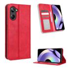 For Realme 10 Pro Magnetic Buckle Retro Texture Leather Phone Case(Red) - 1