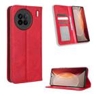 For vivo X90 5G Magnetic Buckle Retro Texture Leather Phone Case(Red) - 1