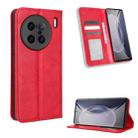 For vivo X90 Pro+ Magnetic Buckle Retro Texture Leather Phone Case(Red) - 1