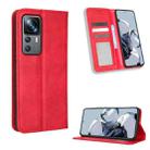 For Xiaomi 12T Pro Magnetic Buckle Retro Texture Leather Phone Case(Red) - 1