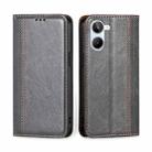 For Realme 10 4G Grid Texture Magnetic Flip Leather Phone Case(Grey) - 1