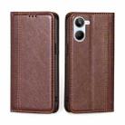 For Realme 10 4G Grid Texture Magnetic Flip Leather Phone Case(Brown) - 1