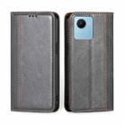 For Realme C30s Grid Texture Magnetic Flip Leather Phone Case(Grey) - 1