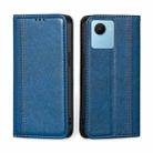 For Realme C30s Grid Texture Magnetic Flip Leather Phone Case(Blue) - 1