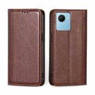 For Realme C30s Grid Texture Magnetic Flip Leather Phone Case(Brown) - 1