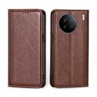 For vivo X90 Grid Texture Magnetic Flip Leather Phone Case(Brown) - 1