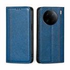 For vivo X90 Pro+ Grid Texture Magnetic Flip Leather Phone Case(Blue) - 1