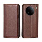 For vivo X90 Pro+ Grid Texture Magnetic Flip Leather Phone Case(Brown) - 1