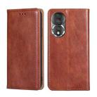 For Honor 80 Gloss Oil Solid Color Magnetic Leather Phone Case(Brown) - 1