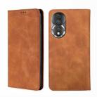 For Honor 80 Skin Feel Magnetic Horizontal Flip Leather Phone Case(Light Brown) - 1