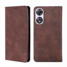 For OPPO A58 5G Skin Feel Magnetic Horizontal Flip Leather Phone Case(Dark Brown) - 1