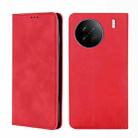For vivo X90 Skin Feel Magnetic Horizontal Flip Leather Phone Case(Red) - 1