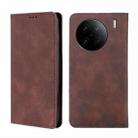 For vivo X90 Pro+ Skin Feel Magnetic Horizontal Flip Leather Phone Case(Dark Brown) - 1