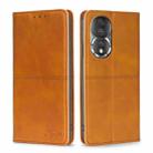 For Honor 80 Cow Texture Magnetic Horizontal Flip Leather Phone Case(Light Brown) - 1