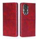 For Honor 80 Cow Texture Magnetic Horizontal Flip Leather Phone Case(Red) - 1