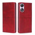 For OPPO A58 5G Cow Texture Magnetic Horizontal Flip Leather Phone Case(Red) - 1