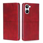 For Realme 10 4G Cow Texture Magnetic Horizontal Flip Leather Phone Case(Red) - 1
