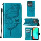 For Infinix Smart 7 X6515 Embossed Butterfly Flip Leather Phone Case(Blue) - 1