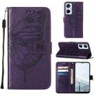 For Tecno Pop 6 Pro Embossed Butterfly Flip Leather Phone Case(Dark Purple) - 1