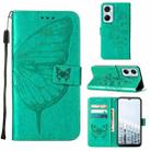 For Tecno Pop 6 Pro Embossed Butterfly Flip Leather Phone Case(Green) - 1