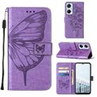 For Tecno Pop 6 Pro Embossed Butterfly Flip Leather Phone Case(Purple) - 1