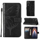 For Tecno Pova 4 LG7N Embossed Butterfly Flip Leather Phone Case(Black) - 1