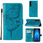 For Tecno Pova Neo 2 LG6N Embossed Butterfly Flip Leather Phone Case(Blue) - 1