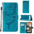 For Google Pixel 7a Embossed Butterfly Flip Leather Phone Case(Blue) - 1
