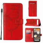 For Google Pixel 7a Embossed Butterfly Flip Leather Phone Case(Red) - 1