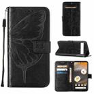 For Google Pixel 7a Embossed Butterfly Flip Leather Phone Case(Black) - 1