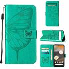 For Google Pixel 7a Embossed Butterfly Flip Leather Phone Case(Green) - 1