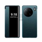 For vivo X90 Pro Magnetic Side Window View Shockproof Horizontal Flip Leather Case(Cyan) - 1