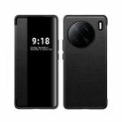 For vivo X90 Pro Magnetic Side Window View Shockproof Horizontal Flip Leather Case(Black) - 1