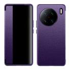 For vivo X90 Pro+ Magnetic Side Window View Shockproof Horizontal Flip Leather Case(Purple) - 1