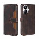 For Realme 10 Pro+ 5G Skin Feel Magnetic Buckle Leather Phone Case(Brown) - 1