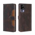 For TCL 40R 5G Skin Feel Magnetic Buckle Leather Phone Case(Brown) - 1