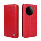 For vivo X90 Pro+ Non-Magnetic Retro Texture Flip Leather Phone Case(Red) - 1