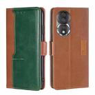 For Honor 80 Contrast Color Side Buckle Leather Phone Case(Light Brown+Green) - 1