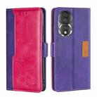 For Honor 80 Contrast Color Side Buckle Leather Phone Case(Purple+Rose Red) - 1