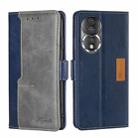 For Honor 80 Contrast Color Side Buckle Leather Phone Case(Blue+Grey) - 1