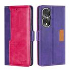 For Honor 80 Pro Contrast Color Side Buckle Leather Phone Case(Purple+Rose Red) - 1