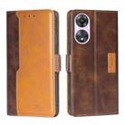 For OPPO A58 5G Contrast Color Side Buckle Leather Phone Case(Dark Brown+Gold) - 1