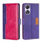 For OPPO A58 5G Contrast Color Side Buckle Leather Phone Case(Purple+Rose Red) - 1